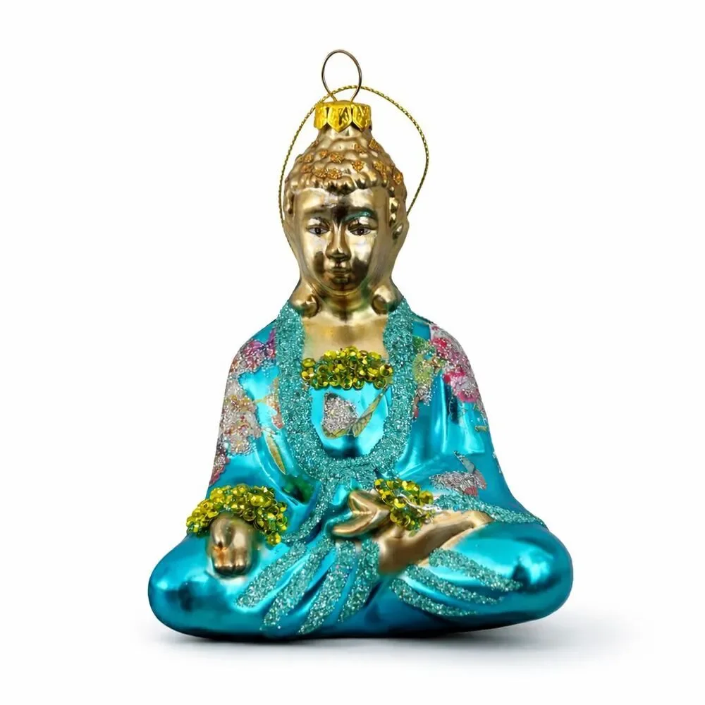 New Kurt Adler Glass Ornament Zen Buddha India Yoga Thailand Asia Peace